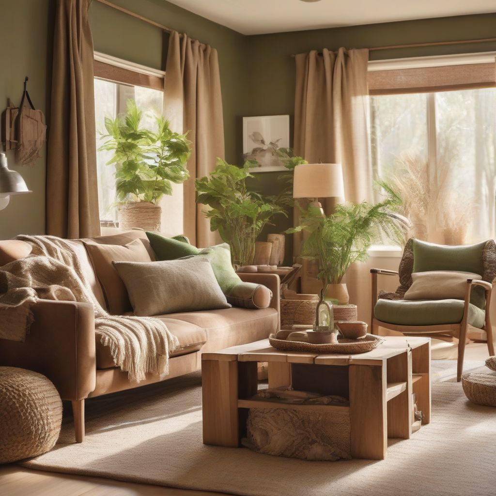 Earthy Living Room with Wooden Furniture